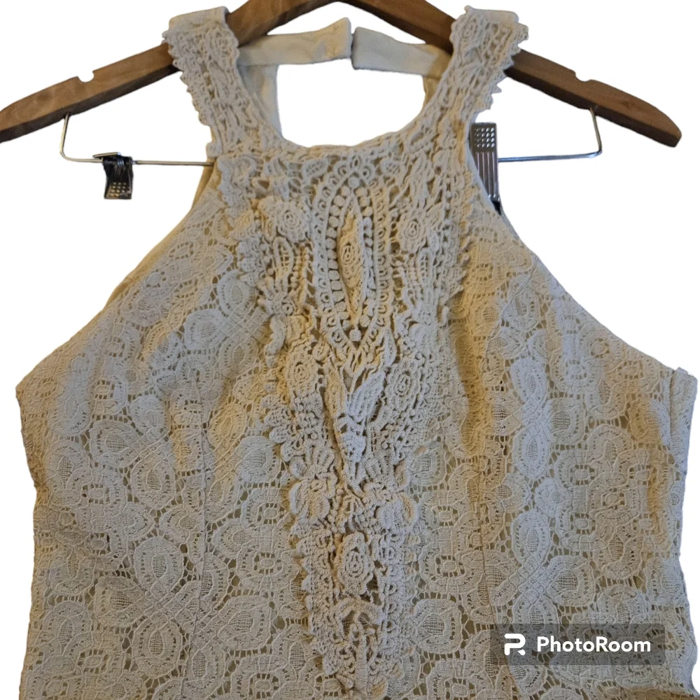 CITY TRIANGLES Halter Crochet Lace Skater Dress Keyhole Summer Boho Size 13